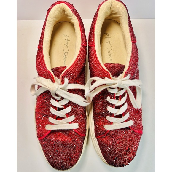 Betsey Johnson Sidny Red Rhinestone Platform Sneakers Tennis Shoes 9.5 - Picture 2 of 9